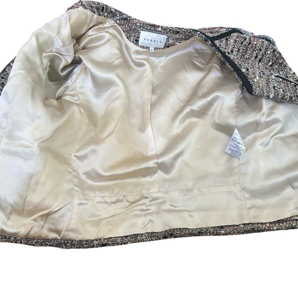 Sandro Paris Vertige Tweed Lamb Leather‎ Motorcycle Jacket - Picture 5 of 8